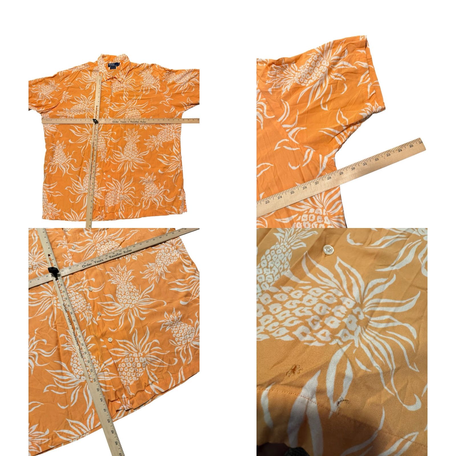 Ralph Lauren VINTAGE Ralph Lauren POLO Pineapple Pattern Loop Collar Hawaiian Aloha Shirt 2XL Orange/White Men Short Sleeve Shirt Size US XXL / EU 58 / 5 - 9 Thumbnail