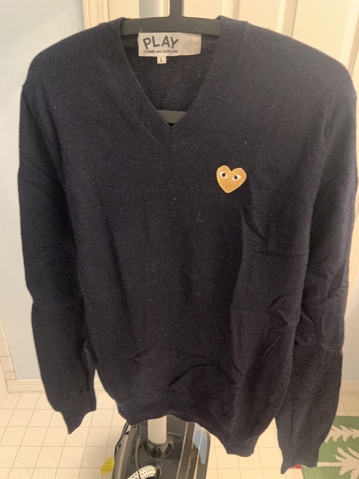 Comme des Garcons Play navy wool sweater v neck size L - Main Image