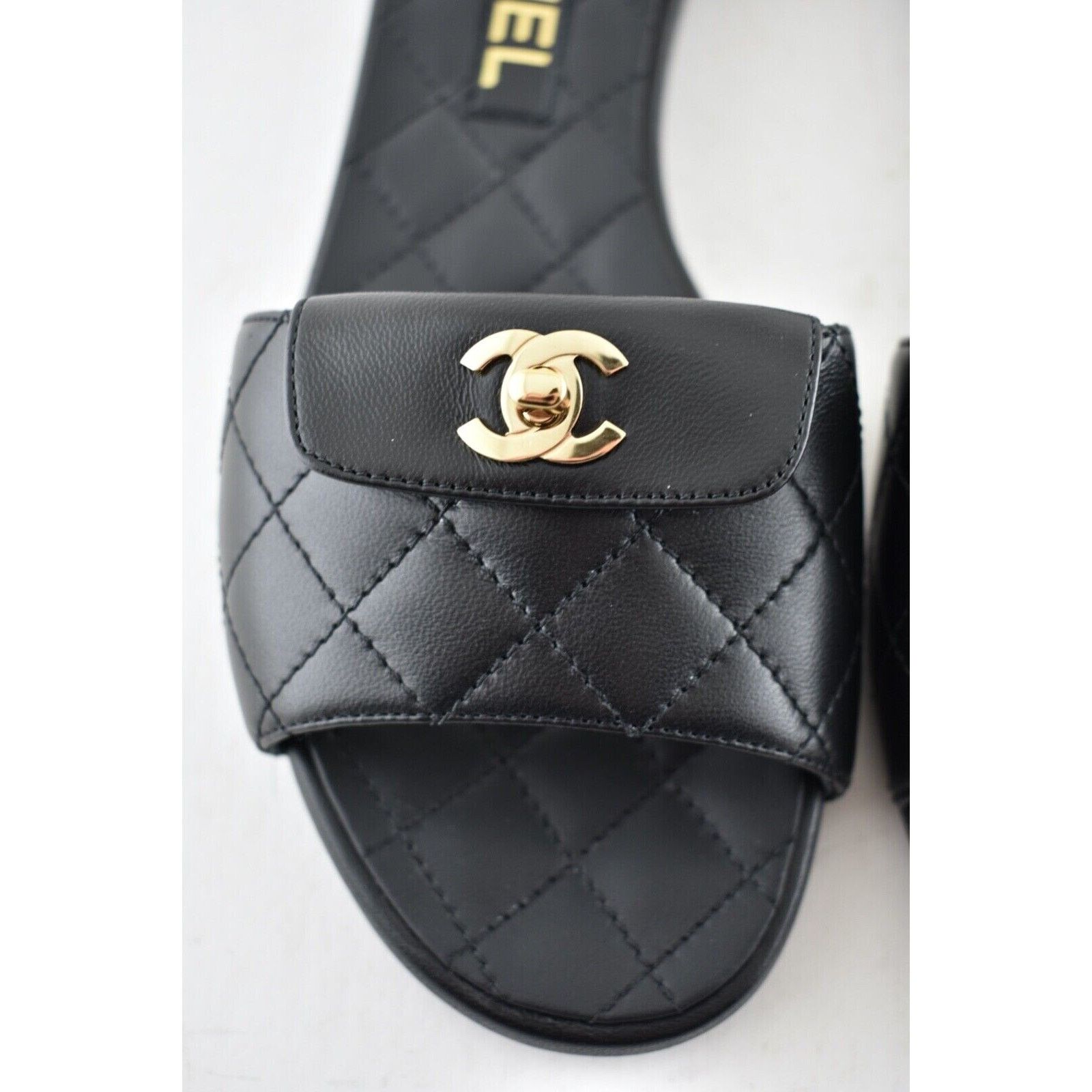 Chanel Chanel REV Black Turnlock Quilted Gold CC Logo Mules Slide Size US 7 / IT 37 - 8 Thumbnail
