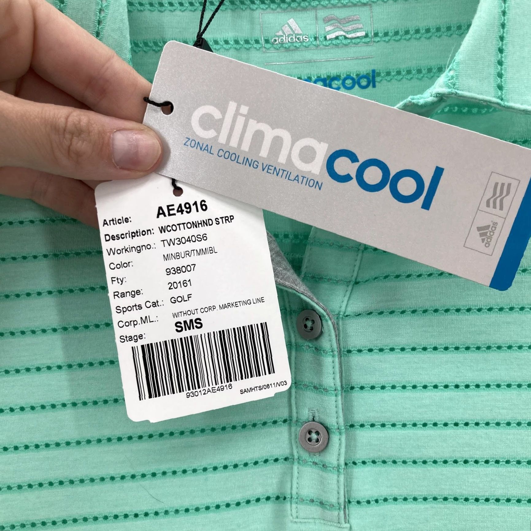 Adidas Adidas ClimaCool Polo Shirt Womens Small Green Striped Golf Performance Breathable Stretch Size S / US 4 / IT 40 - 5 Thumbnail