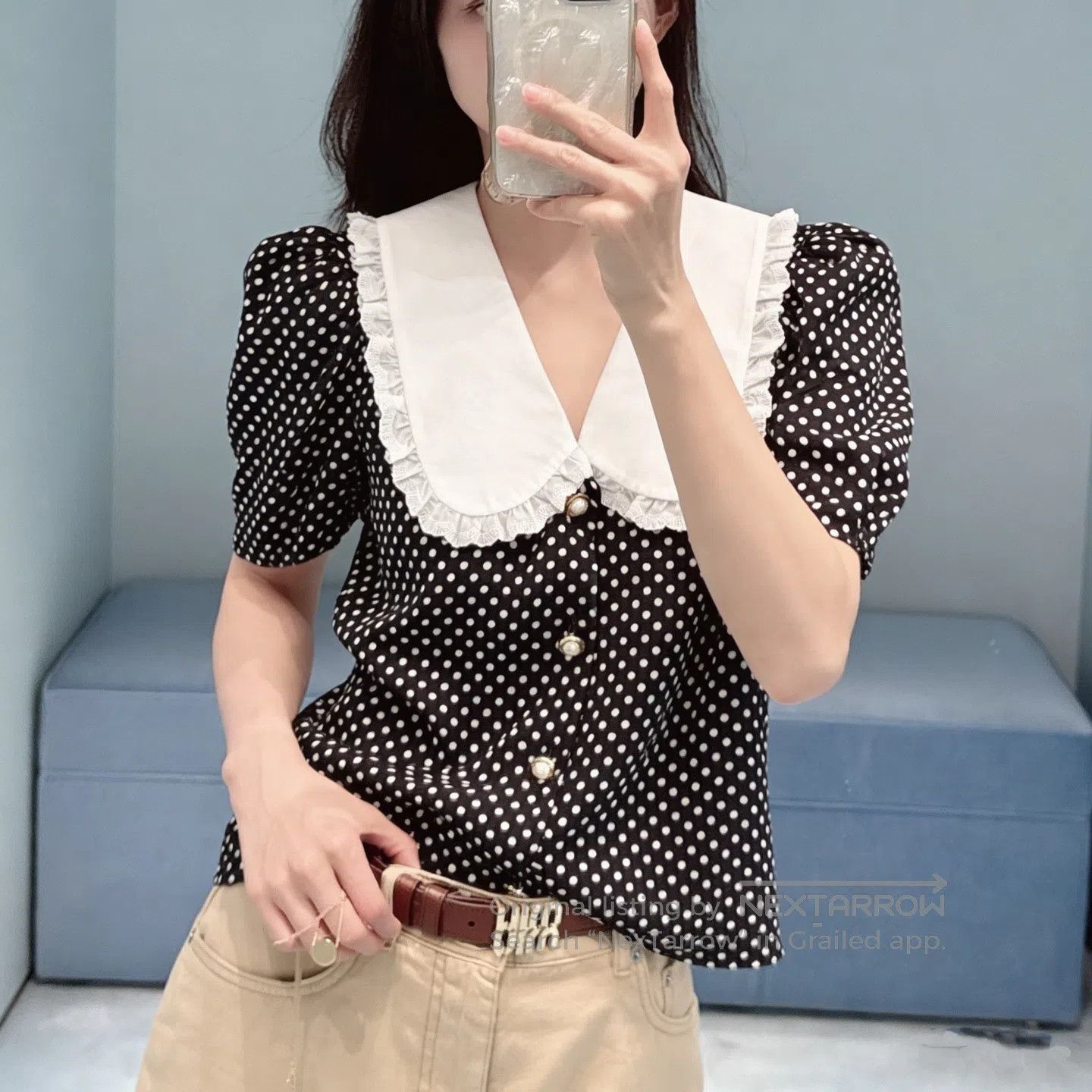Miu Miu Miu Miu Satin Fringe Short Sleeve Sun Protection Shirt| Size XS / US 0-2 / IT 36-38 - 7 Thumbnail