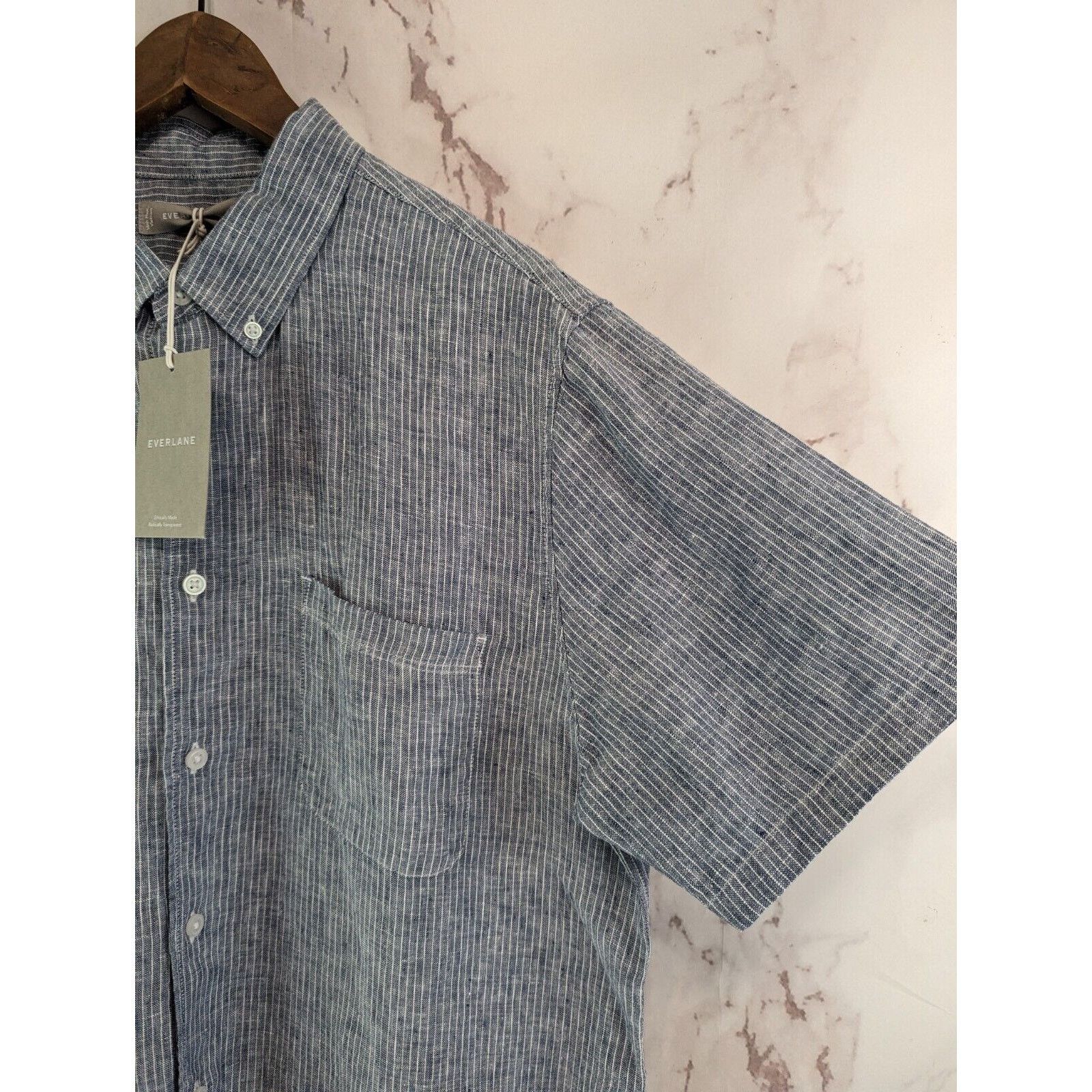 Everlane Everlane Shirt Men Medium Pinstripe Blue Linen Button Down Size US M / EU 48-50 / 2 - 12 Thumbnail