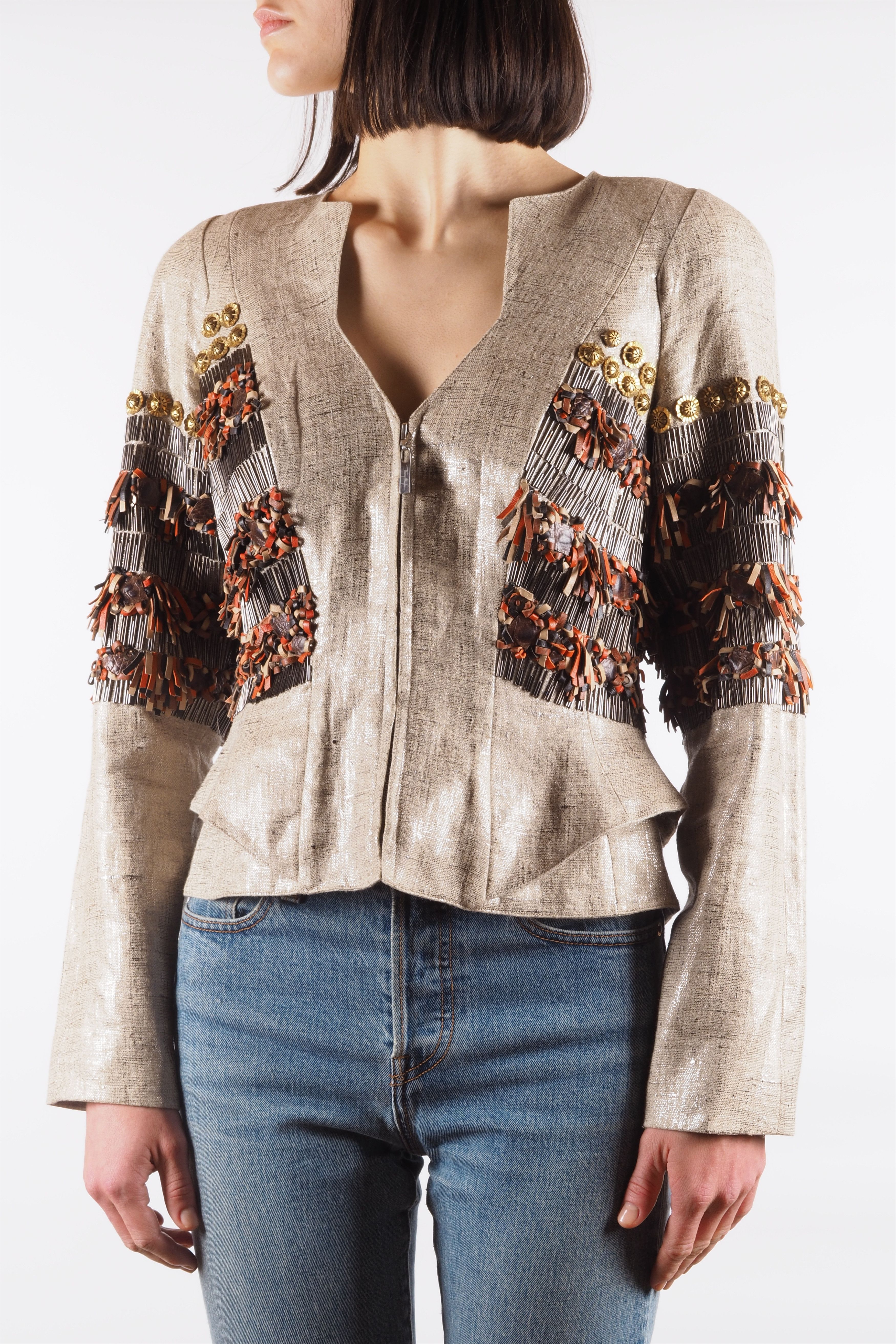 Thierry Mugler Thierry Mugler Vintage Linen Embroidery Metal Blazer Jacket Size S / US 4 / IT 40 - 3 Thumbnail