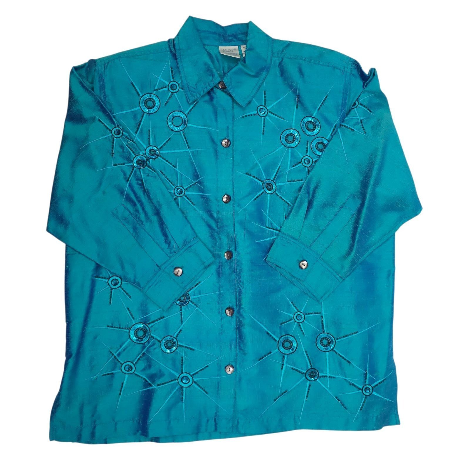 Other Bleu Bayou Silk Shirt L Starburst Sequin Cyber Y2K Whimsy Size L / US 10 / IT 46 - 8 Thumbnail
