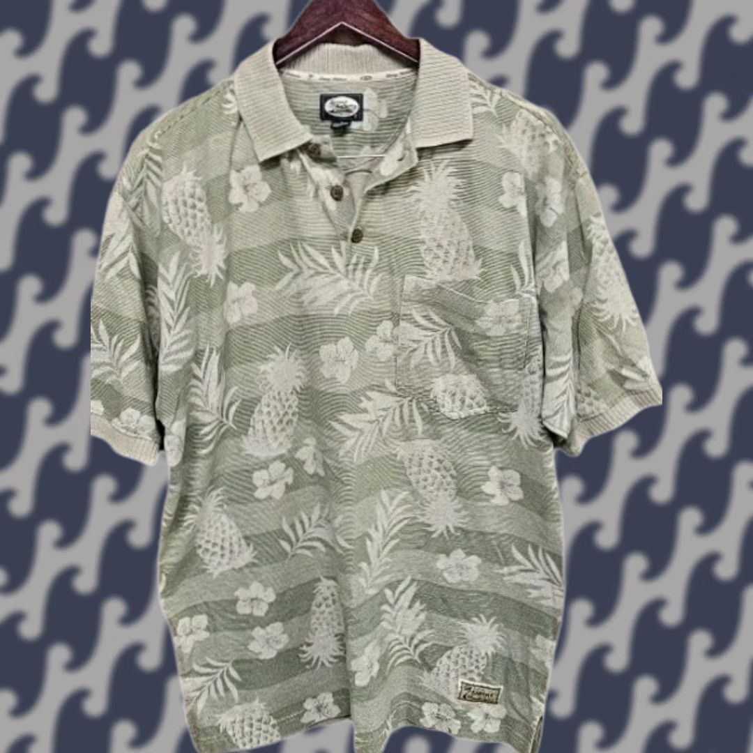 Tommy Bahama Tommy Bahama Shirt Tropical Pineapple Palm Leaves Green Medium Short Sleeve Button-Up Collared Knit Cotton Size US M / EU 48-50 / 2 - 1 Thumbnail