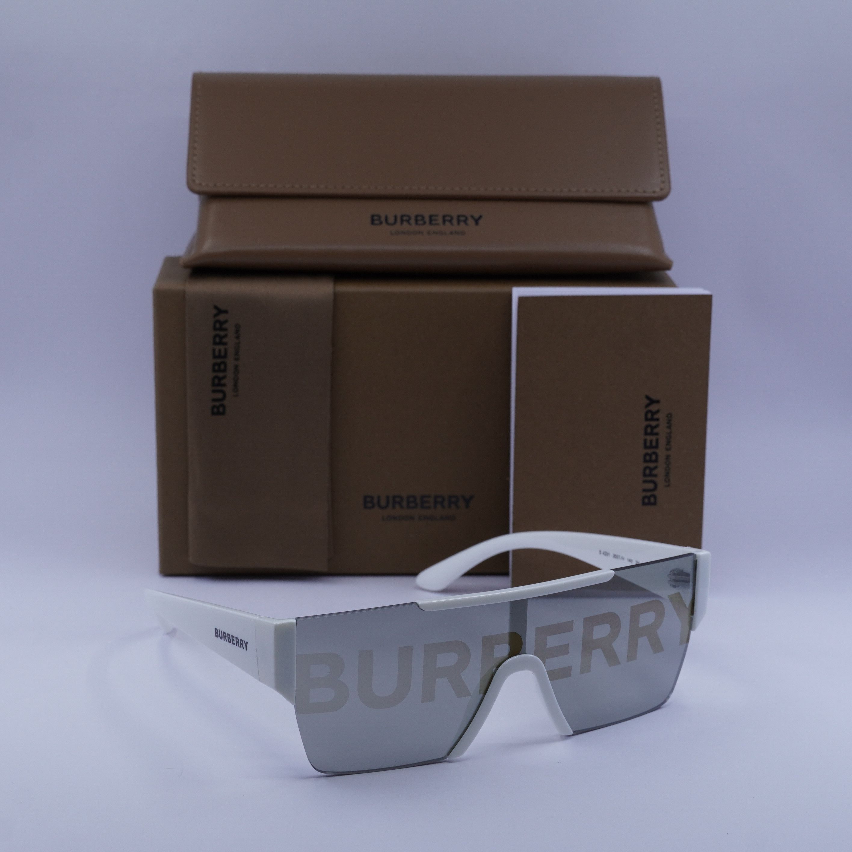 Burberry Burberry BE4291 3007/H Sunglasses White Shield Frame Size ONE SIZE - 9 Thumbnail