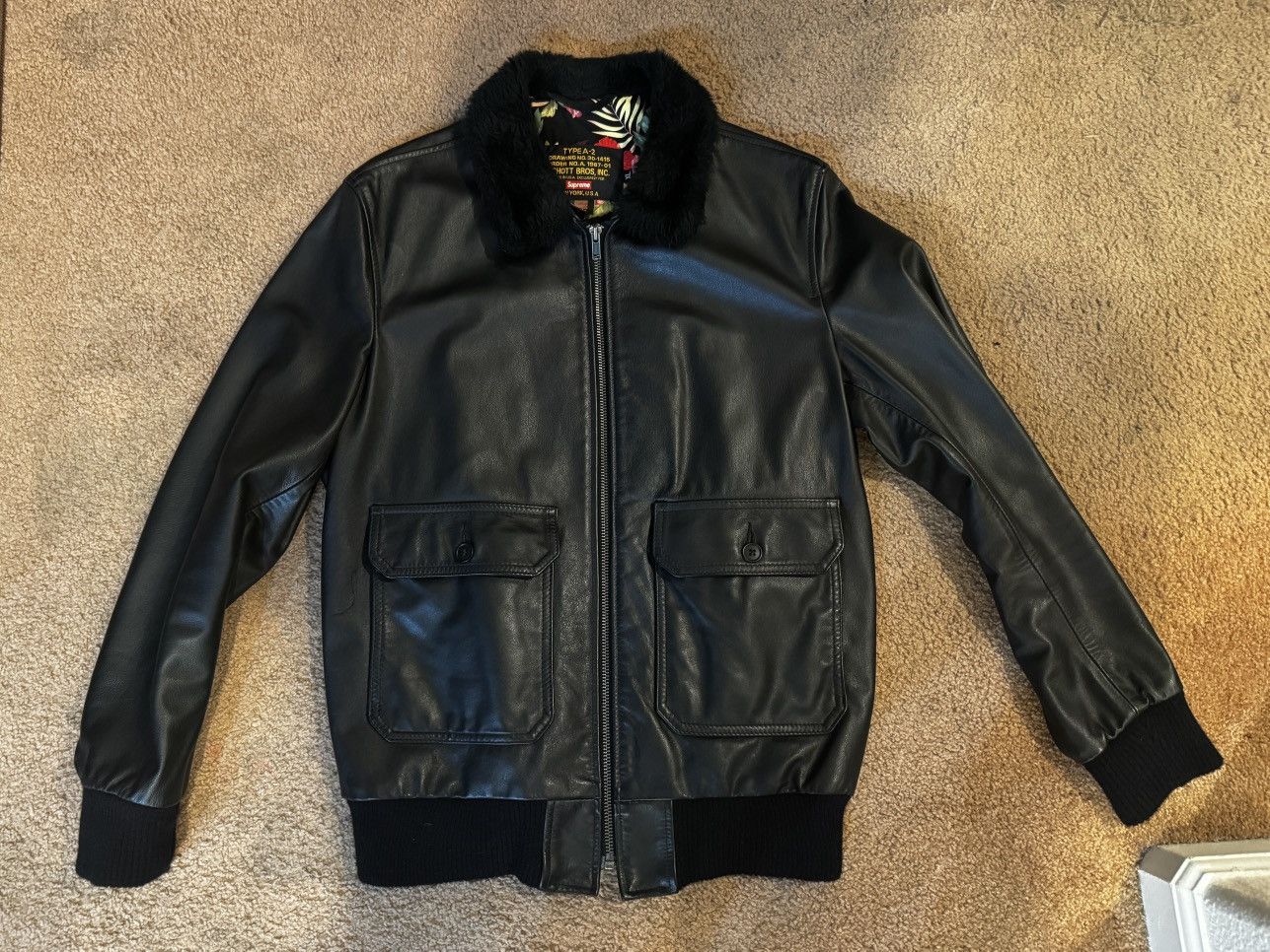 Supreme x Schott Black Floral Leather Jacket XL
