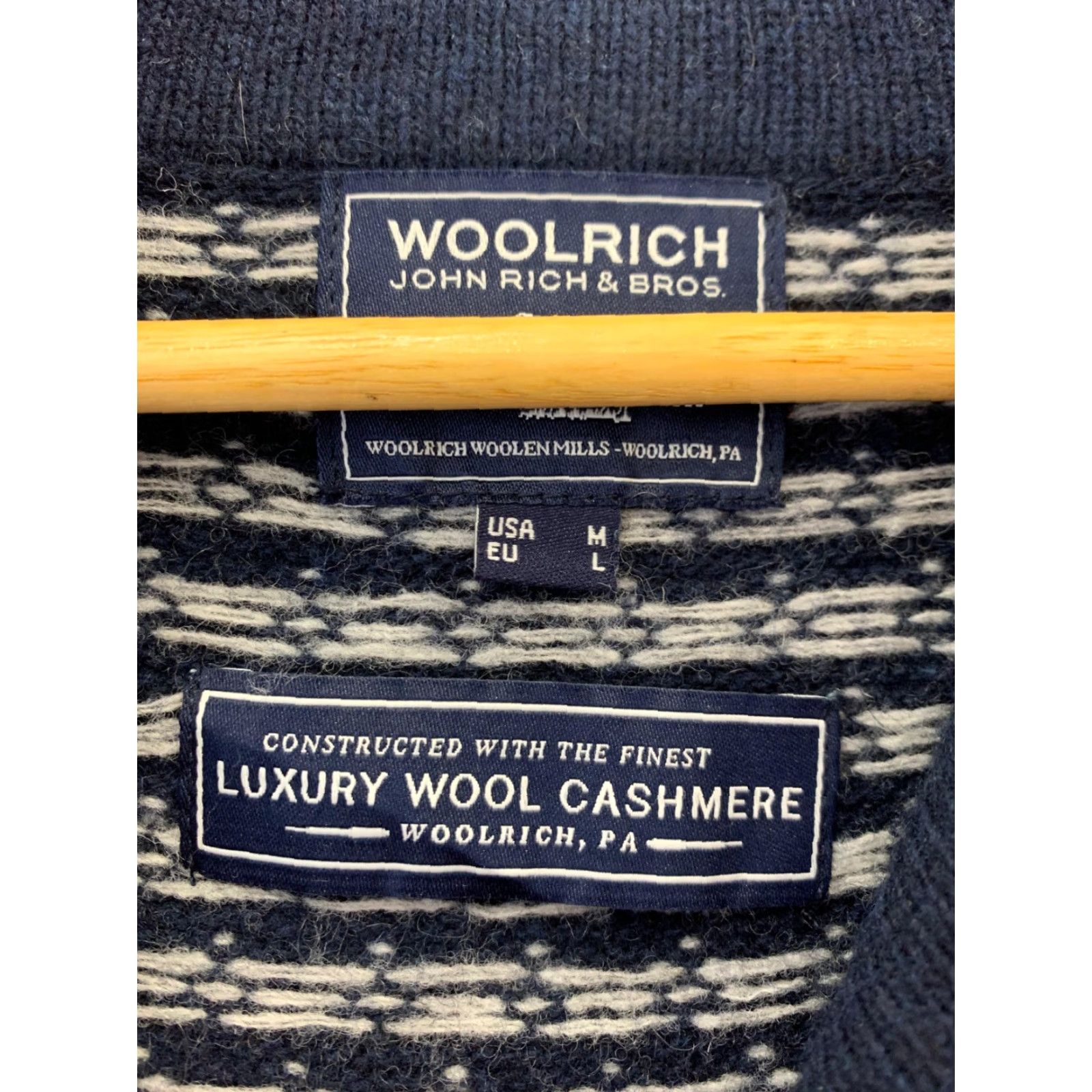 Vintage Woolrich John Rich & Bros Wool Cashmere Nordic Shawl Collar Sweater Mens L Navy Blue / Cream Pullover Knit Wool Cashmere Blend Snowflake Pattern Size US L / EU 52-54 / 3 - 4 Thumbnail