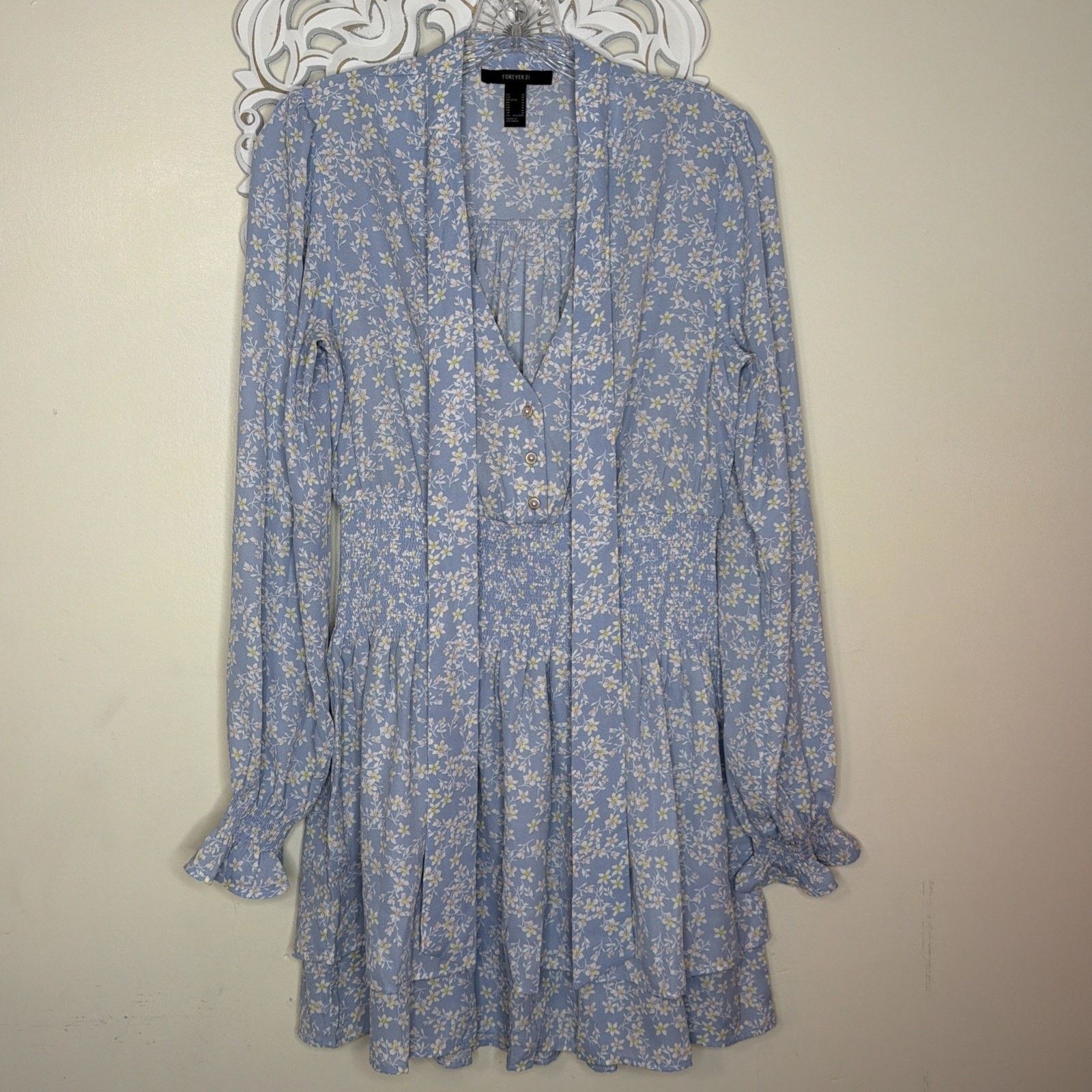 Forever 21 FOREVER 21 size M DRESS Button Neck Tie Daisy Floral BLUE Size M / US 6-8 / IT 42-44 - 4 Thumbnail