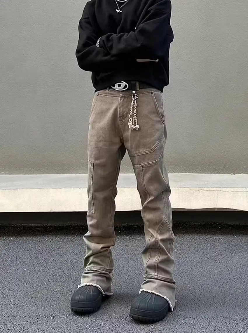 Designer × Japanese Brand Khaki Flared Jeans Y2K Patchwork Size US 32 / EU 48 - 1 Thumbnail
