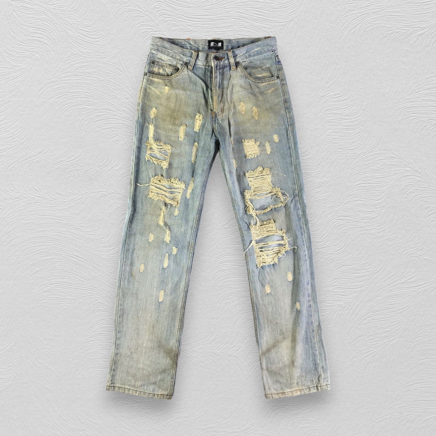 Japanese Brand Nylous Clothing Jeans Ripped Dirty Wash Denim KJ2895 Size US 32 / EU 48 - 1 Thumbnail