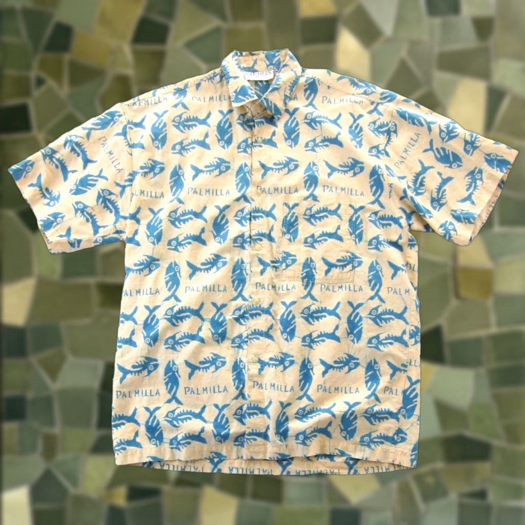 Vintage VINTAGE Shirt Tales Cotton Blue Pink Fish Palmilla Button Down Hawaiian Shirt XL Mens Size US XL / EU 56 / 4 - 1 Thumbnail