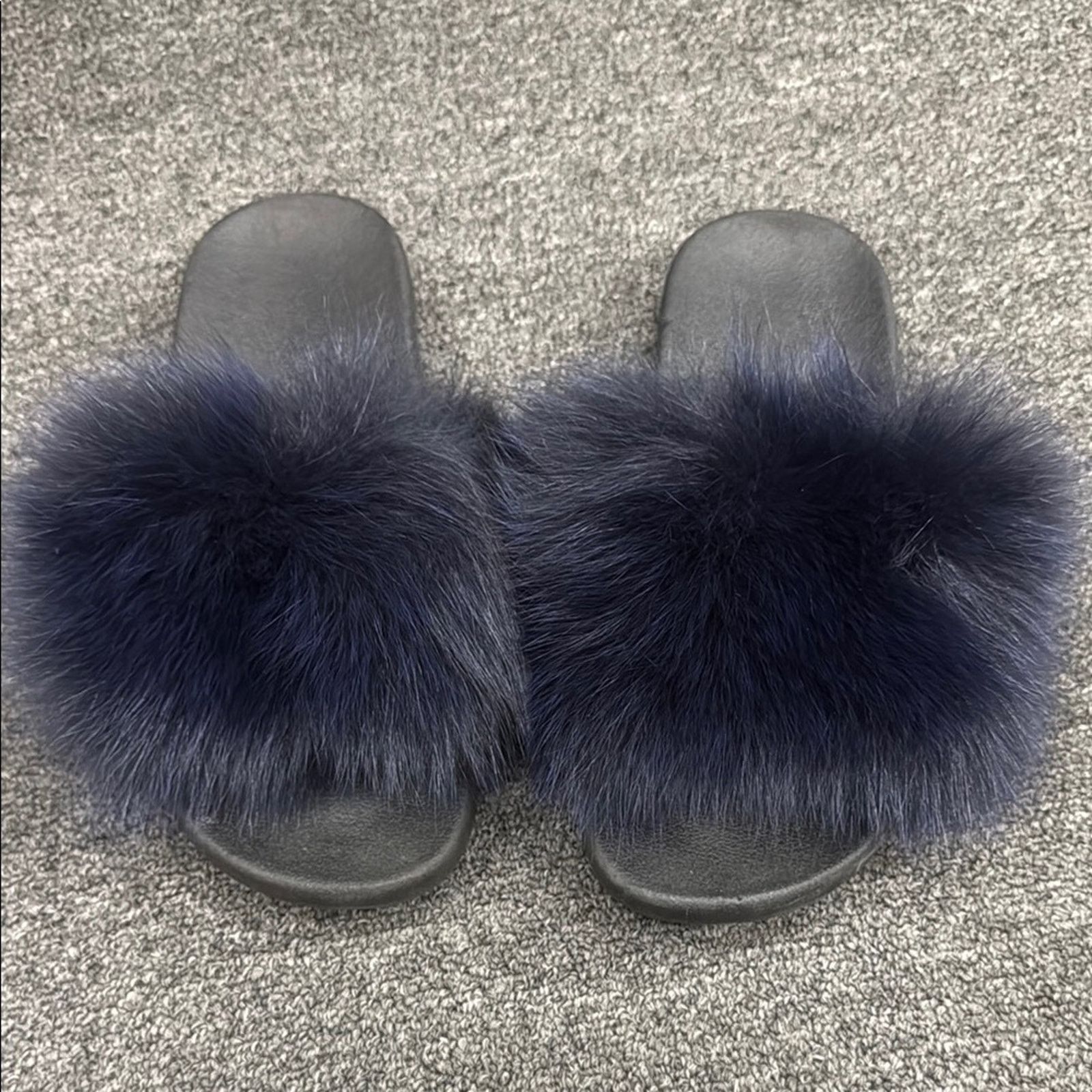 Other NWOB Women's Black and navy Fur Slide Sandals Size 10 Size US 10 / IT 40 - 1 Thumbnail