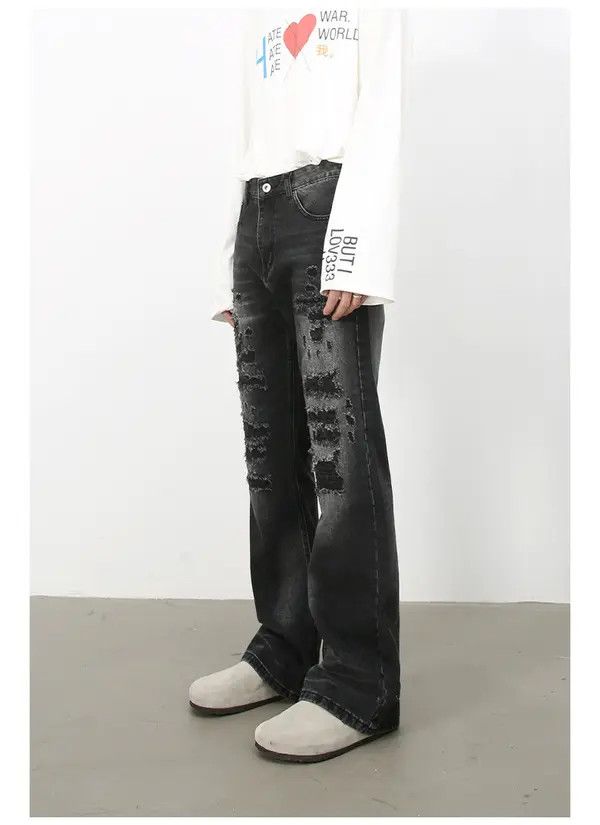 Japanese Brand High street retro loose flared ripped jeans for men Size US 32 / EU 48 - 3 Thumbnail
