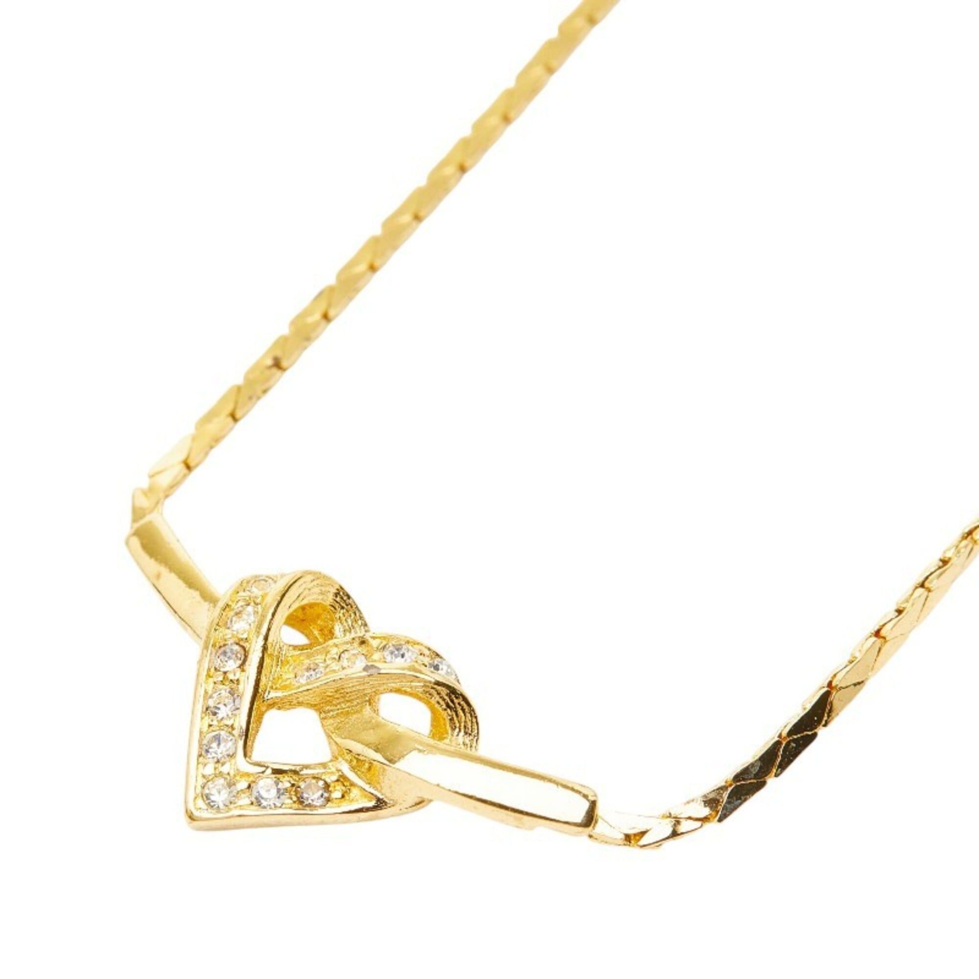 Dior Christian Dior Dior Heart Necklace, Gold Plated, Rhinestones, Women's Size ONE SIZE - 1 Thumbnail