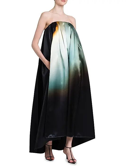 Jil Sander o1loc1c0426 Satin Pleated Strapless Gown in Multicolor Size XL / US 12-14 / IT 48-50 - 3 Thumbnail