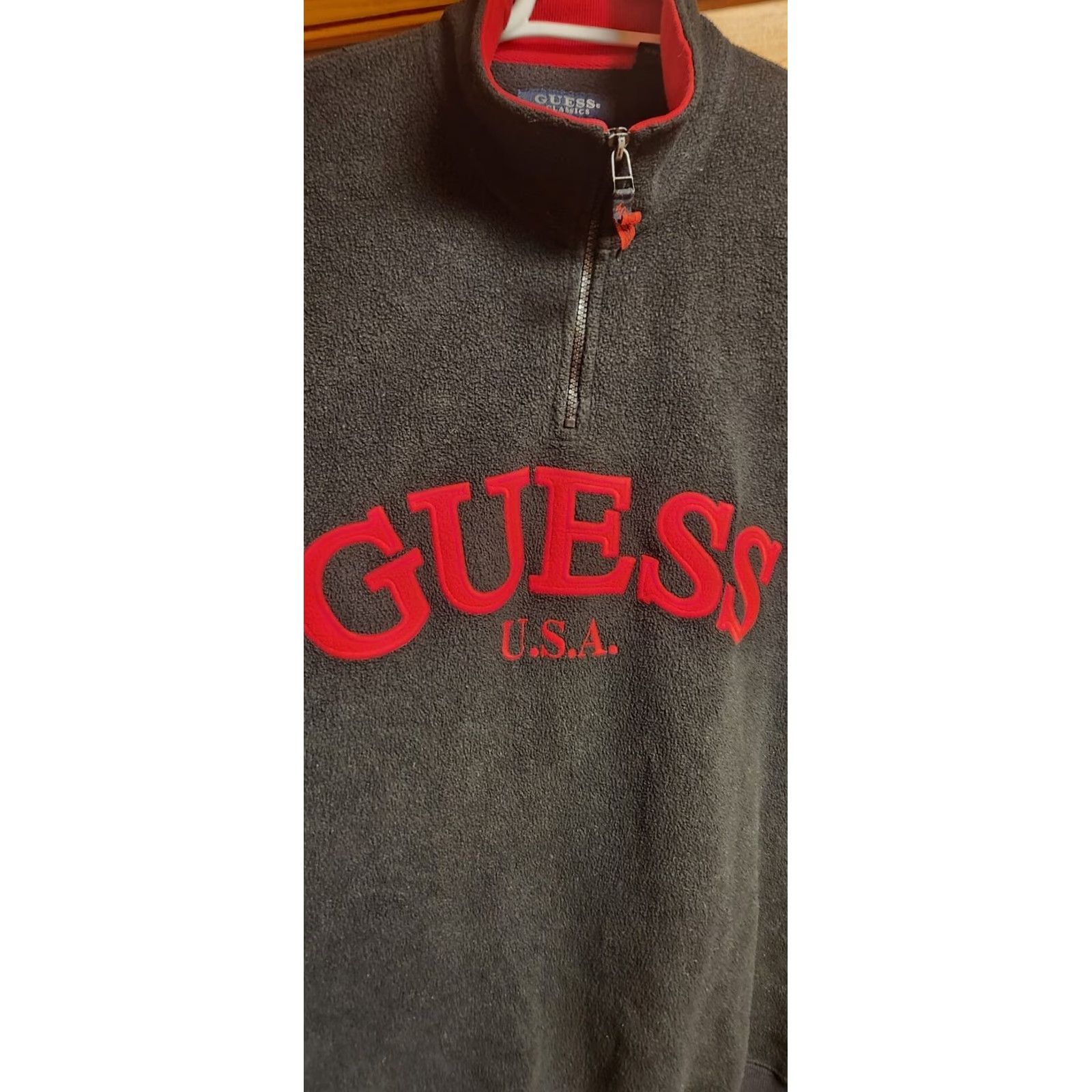 Guess VINTAGE GUESS Sweater Men's XL 1/4 Zip Fleece Jacket Black Pullover Embroidered Size US XL / EU 56 / 4 - 6 Thumbnail