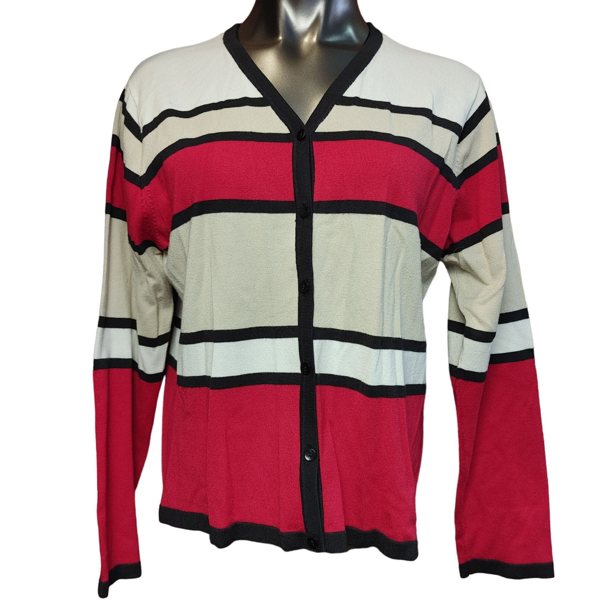 Croft & Barrow Croft & Barrow Women's Red/White Fine Gauge Knit Cardigan Sw Size XL / US 12-14 / IT 48-50 - 1 Thumbnail