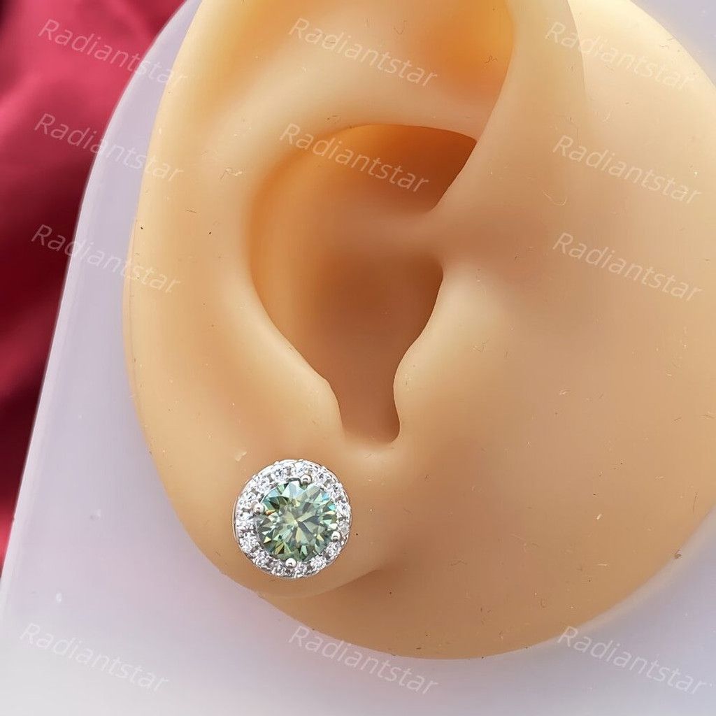 Other NEW 2ct. t.w. Blue Green Moissanite Round Halo Stud Earrings Size ONE SIZE - 5 Thumbnail