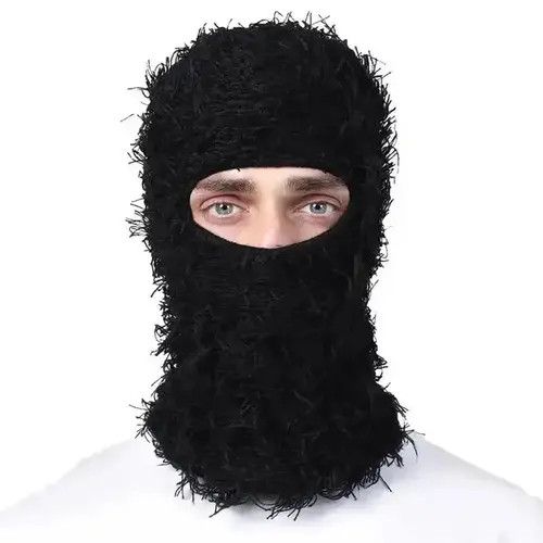 Other Distressed Black Knit Balaclava y2k Ski Mask Size ONE SIZE - 1 Thumbnail