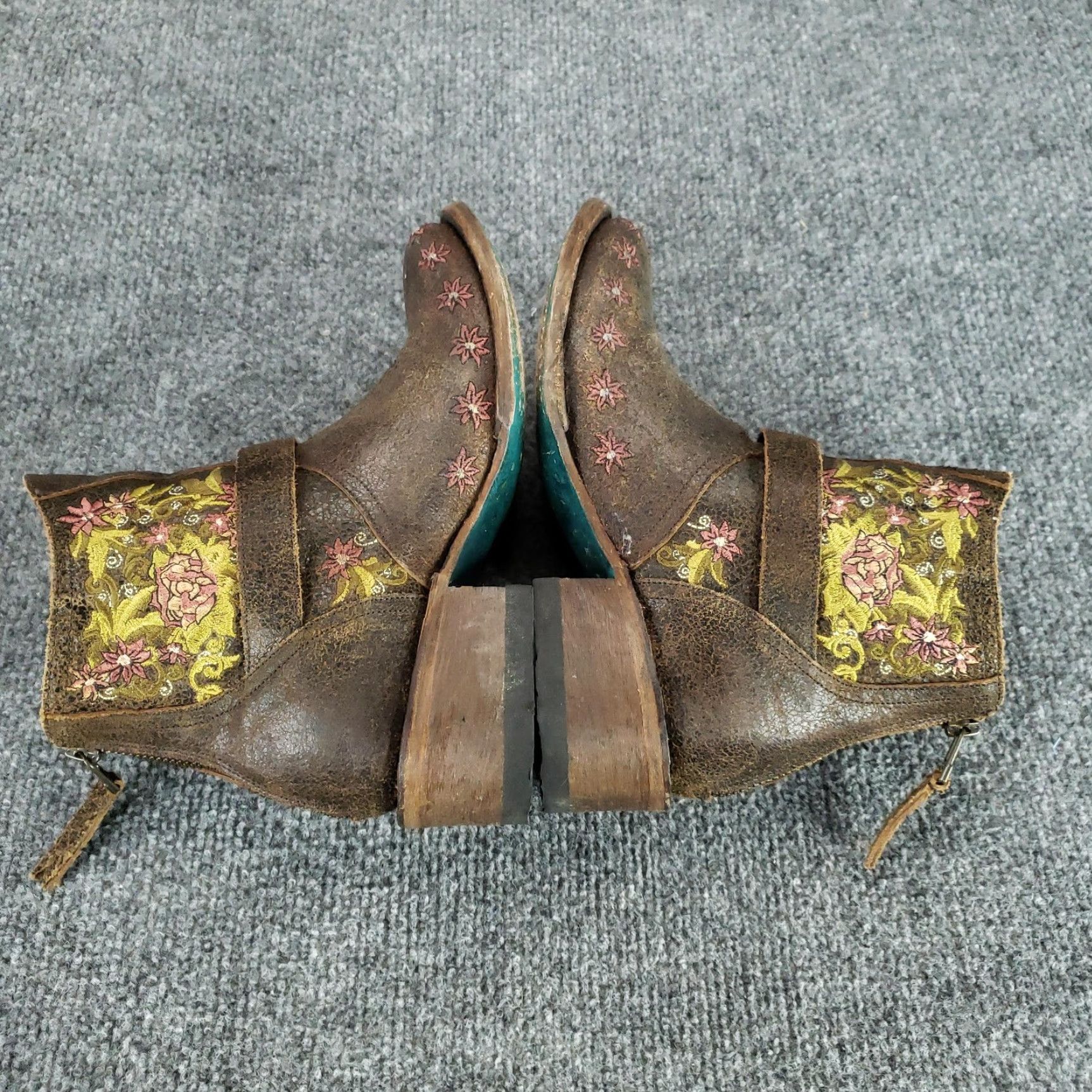 Vintage Lane Womens Boots Western Ankle Brown Leather Embroidered Floral LB0326 6 Size D Heel Block Casual Shoes Size US 6 / IT 36 - 6 Thumbnail