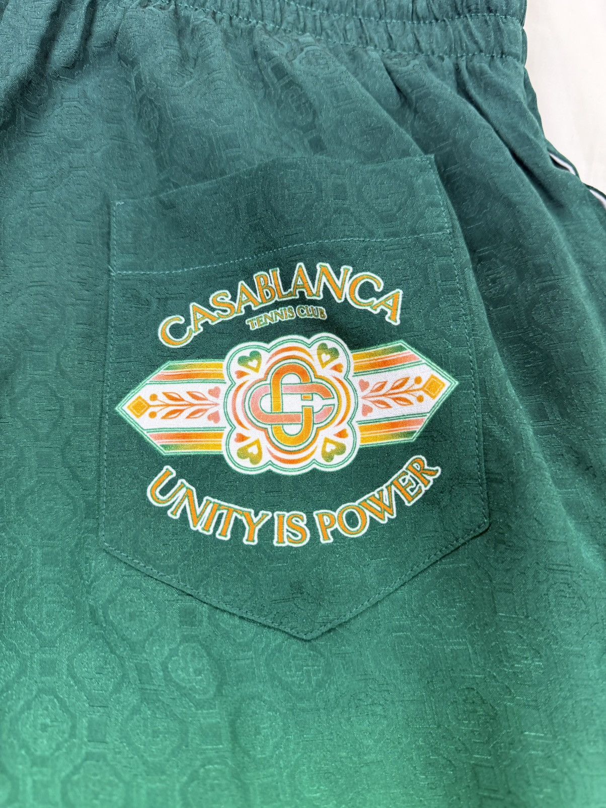 Casablanca Drawstring Silk Shorts Unity Is Power Green Size US 38 / EU 54 - 4 Thumbnail