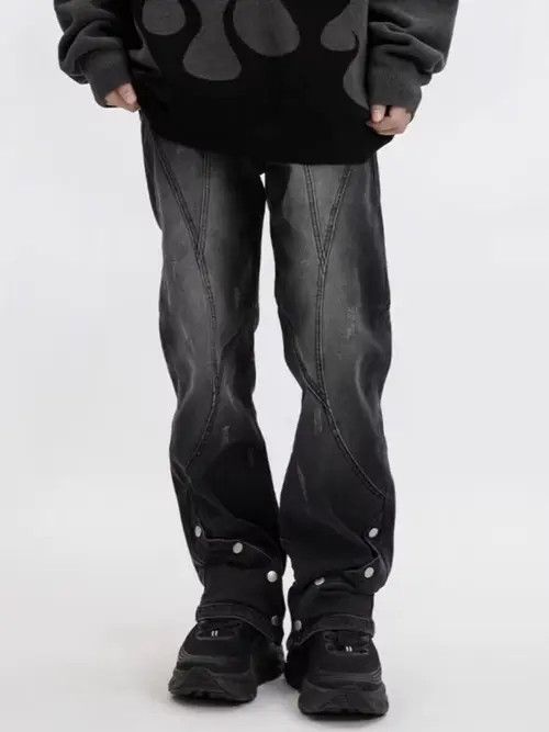 VIBE Black heavyweight micro-flare buttoned wide-leg jeans Size US 34 / EU 50 - 6 Thumbnail