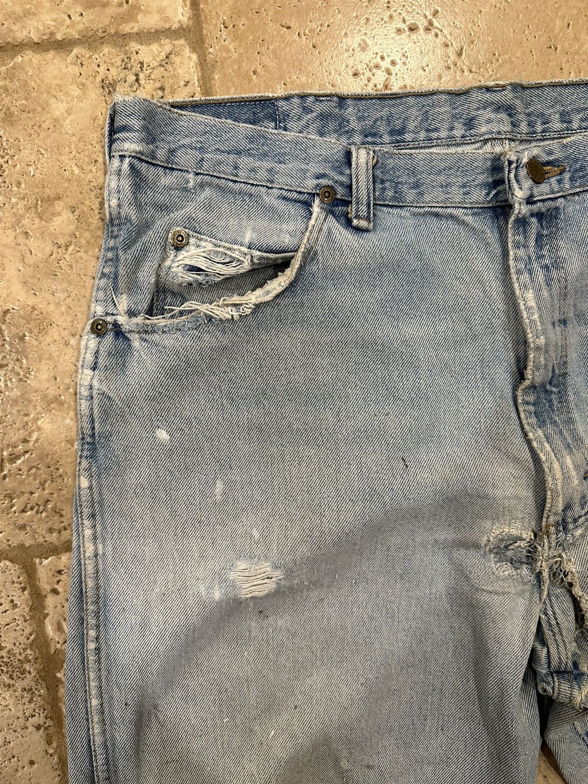 Vintage × Wrangler Vintage Wrangler Painter Distressed Thrashed Blue Denim Jean Size US 38 / EU 54 - 8 Thumbnail