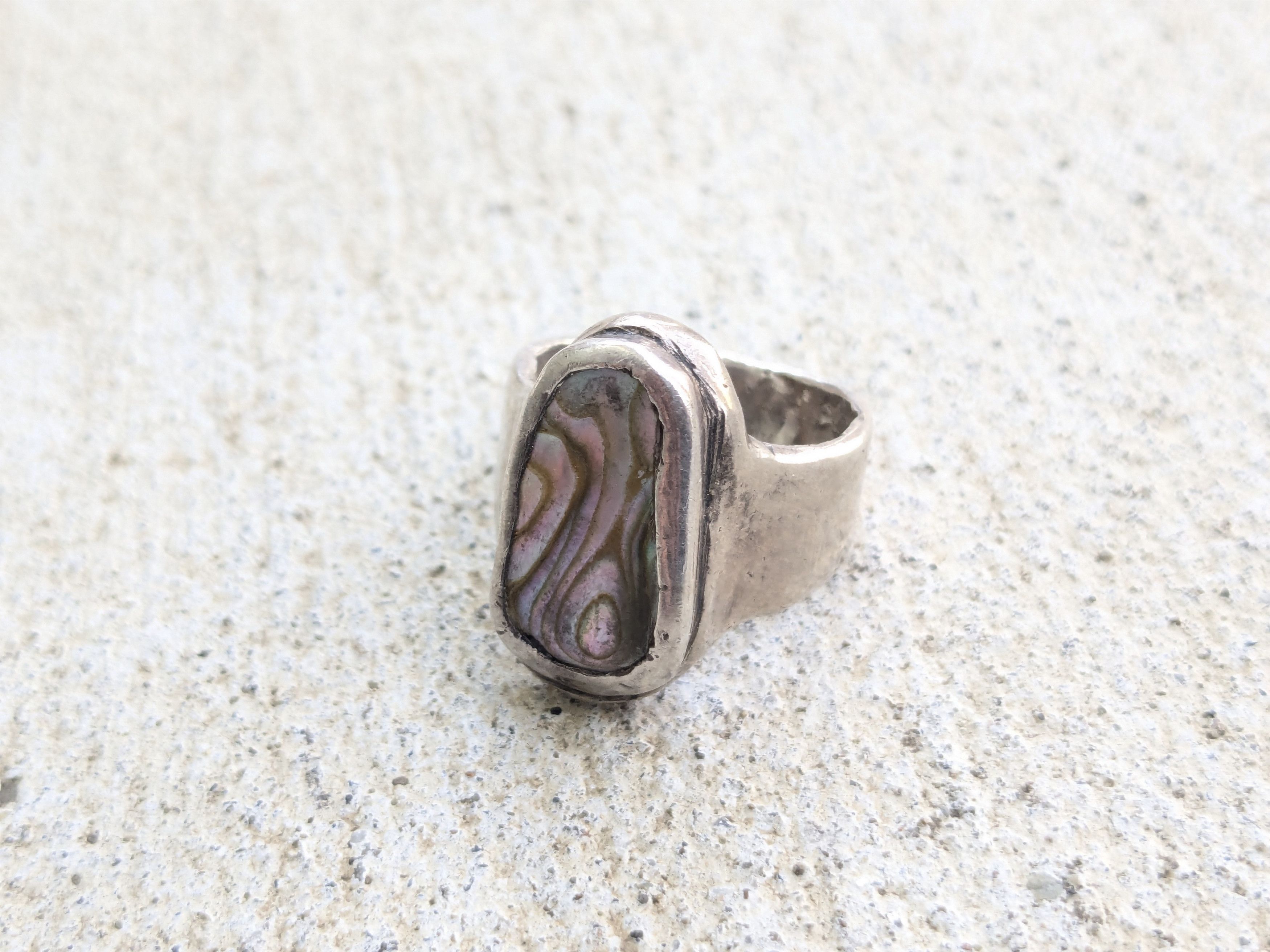 Vintage Vintage Sterling Silver Ring Abalone 9.25 Abstract Modern Size ONE SIZE - 5 Thumbnail