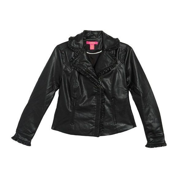 Other Catherine Malandrino Faux Leather Ruffle Trim Black Moto Jac Size XS / US 0-2 / IT 36-38 - 2 Thumbnail