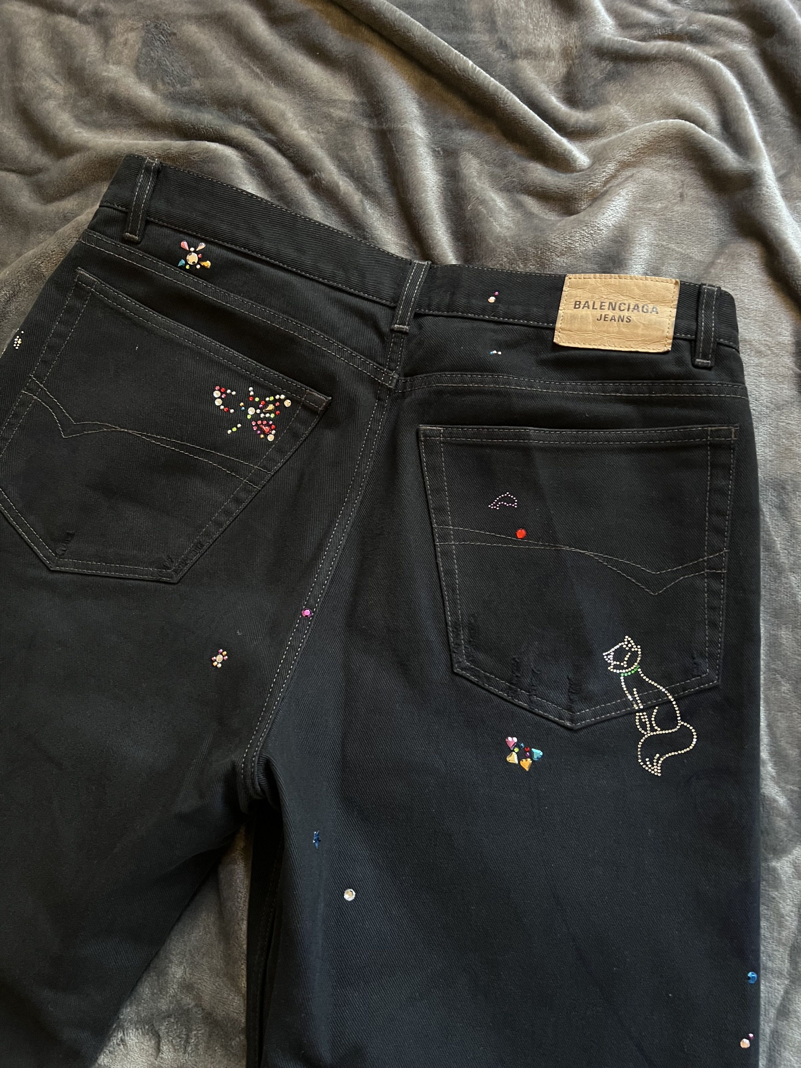 Balenciaga Balenciaga Rhinestone Scribble Denim Jeans Size US 34 / EU 50 - 4 Thumbnail