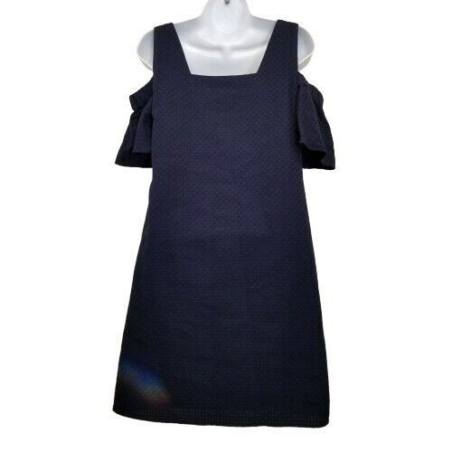 J.Crew J Crew XS Dress Navy Blue Basket Weave Textured Cold Shoulde Size XS / US 0-2 / IT 36-38 - 2 Thumbnail