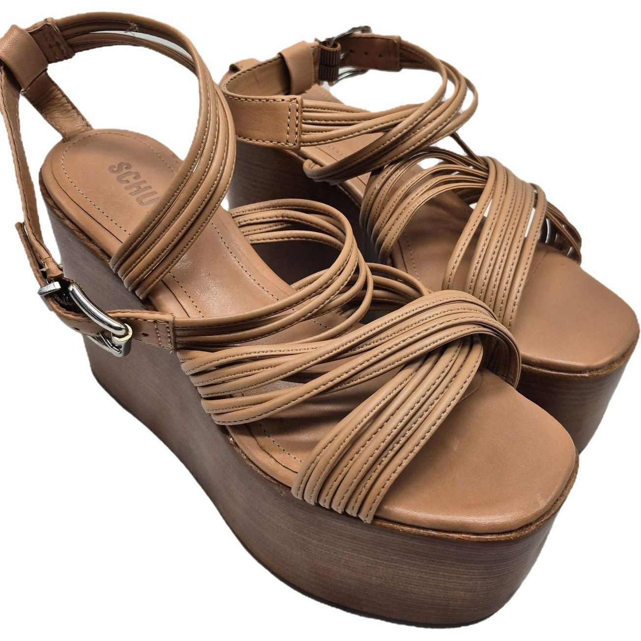 SCHUTZ Schutz Marcella Wedge Tan Leather Platform Sandals 8.5 Size US 8.5 / IT 38.5 - 1 Thumbnail