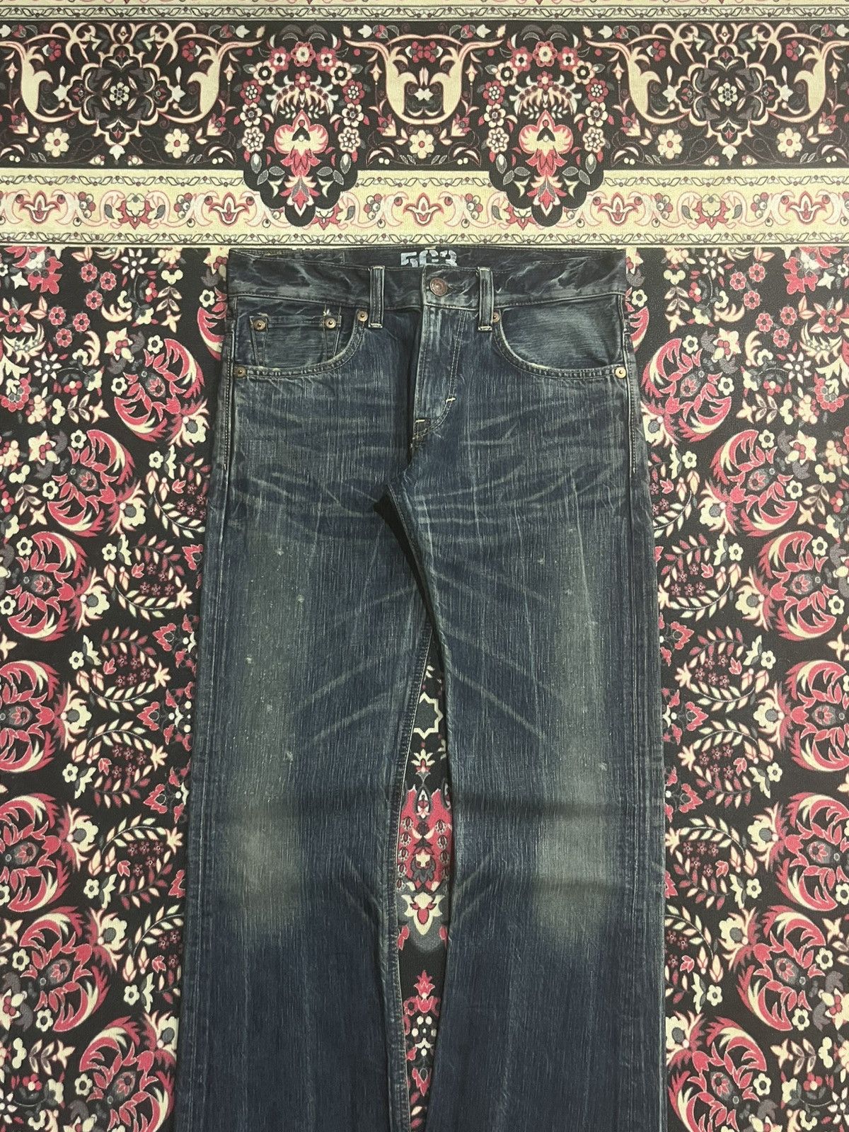 Number (N)ine Edwin 503 Japan Blue Trip Dark Blue Frayed Leg Flare Jeans Size US 30 / EU 46 - 3 Thumbnail