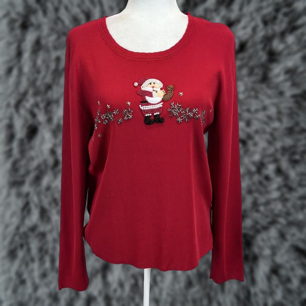 Vintage VINTAGE Lisa International Christmas Sweater Women's Red Beaded XL Pullover Knit Size XL / US 12-14 / IT 48-50 - 1 Thumbnail