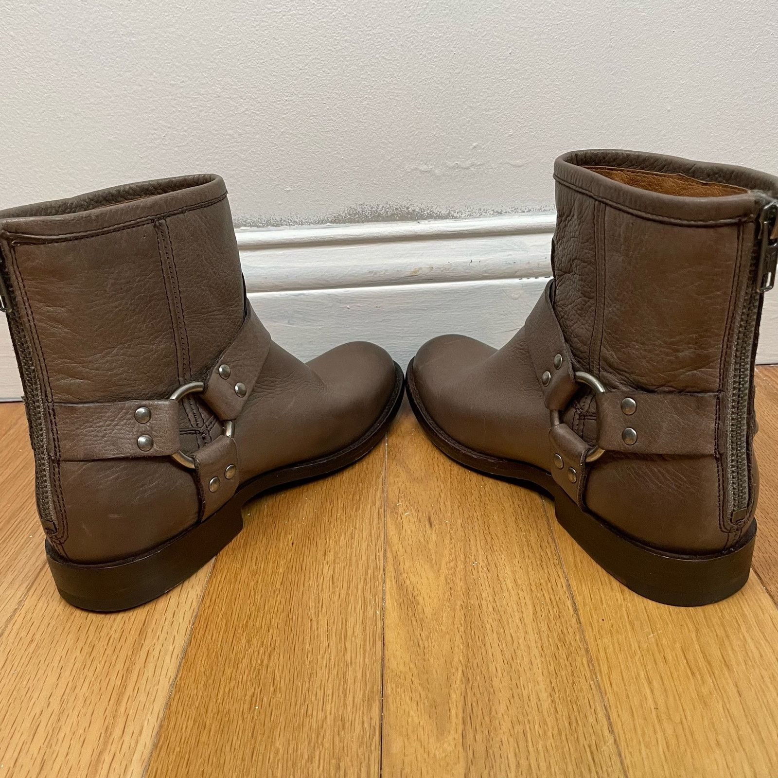 Frye Frye Harness Boots 6B Gray Moto Leather Round Toe Zip Women Size US 6 / IT 36 - 4 Thumbnail