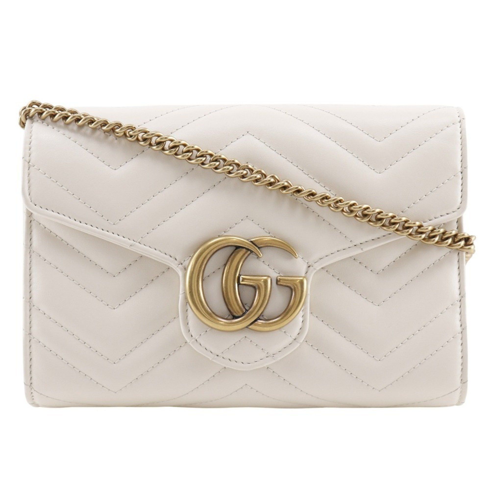 Gucci Gucci GG Marmont Chain Wallet/Clutch, White Calfskin, Snap Buttons, 474575, Women's Size ONE SIZE - 1 Thumbnail