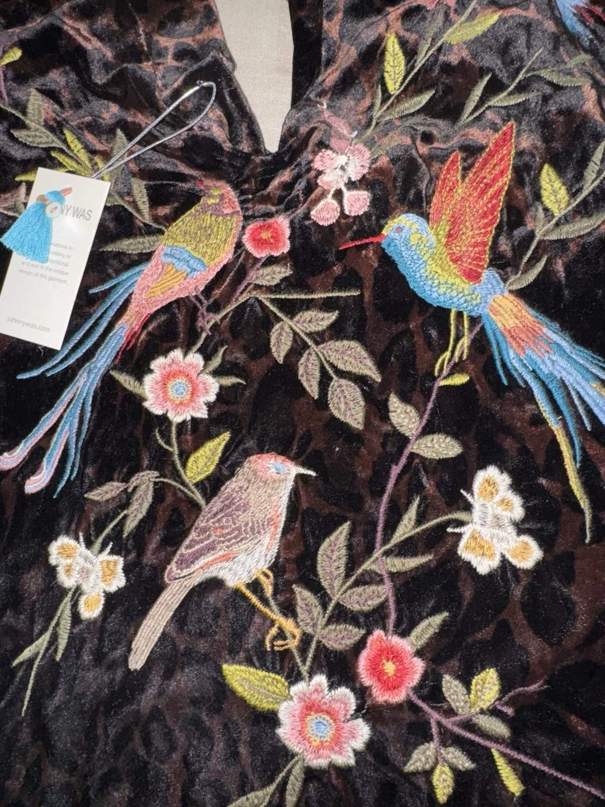 Johnny Was Johnny Was Leopard Print Velvet Hobo Bag Embroidered Birds Size ONE SIZE - 2 Thumbnail