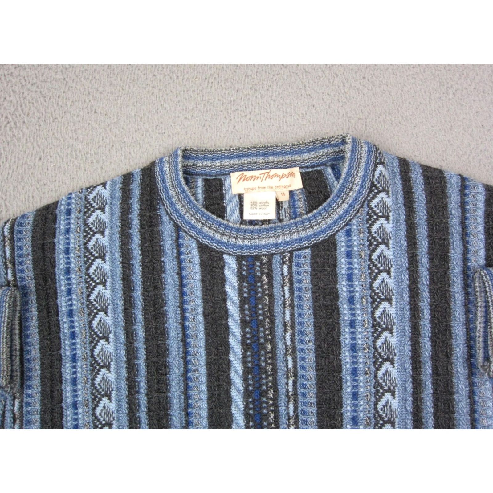 Jim Thompson VINTAGE Norm Thompson Sweater Mens M Blue Striped Knit Wool Crew Neck Pullover Italy 80s 90s Mens Size US M / EU 48-50 / 2 - 2 Thumbnail