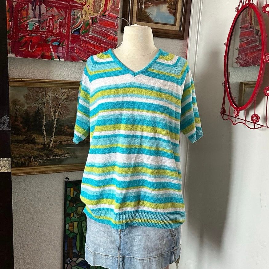 Other white stag blue white green striped knit shirt Size XL / US 12-14 / IT 48-50 - 1 Thumbnail