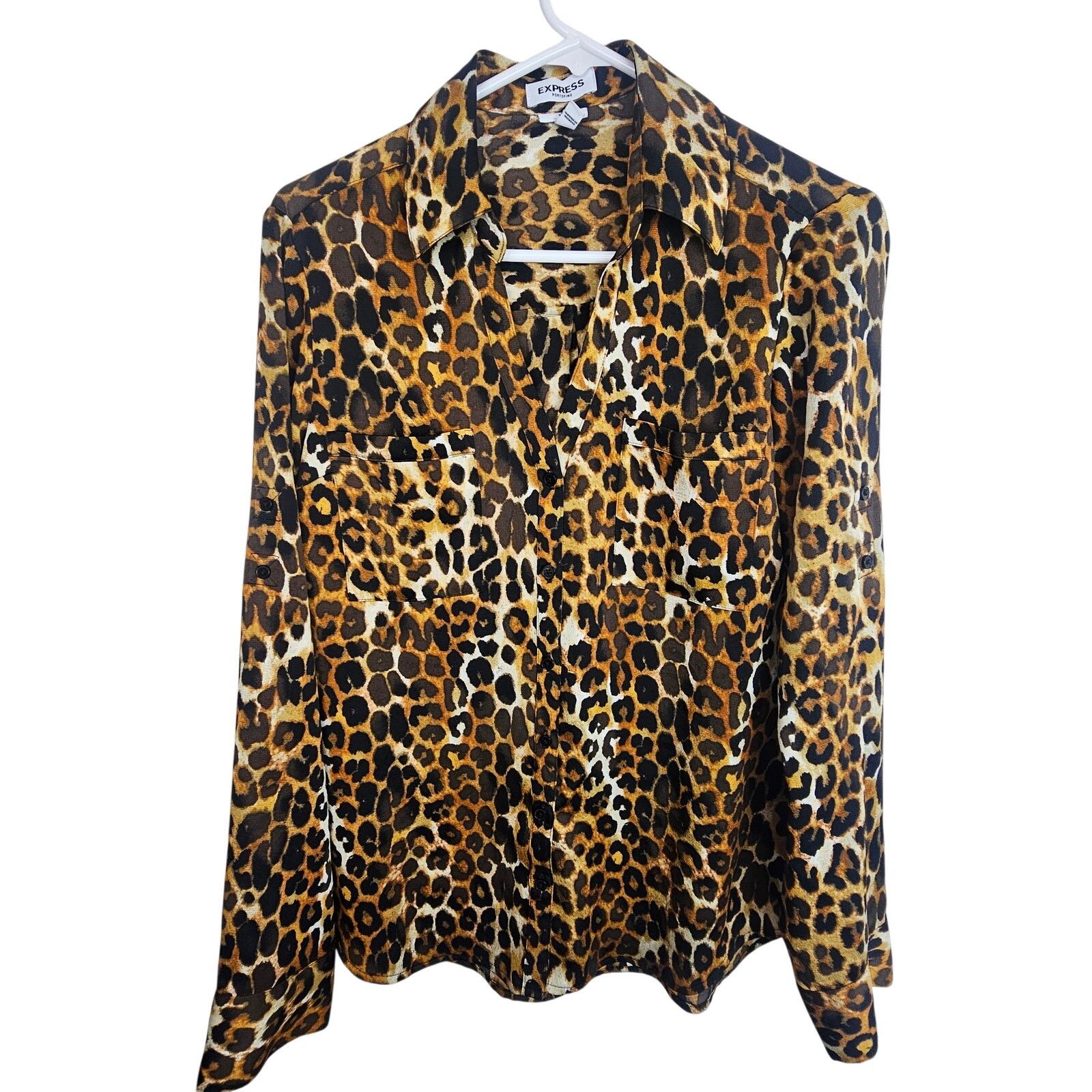 Express Express Womens Leopard Print Portofino Shirt Sz M Slim Fit Size M / US 6-8 / IT 42-44 - 1 Thumbnail