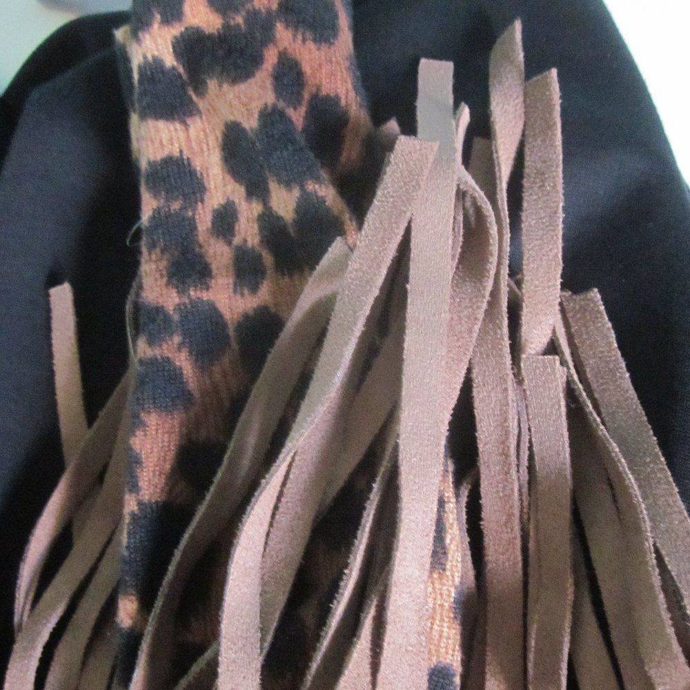 Judith Leiber Judith March Black Tunic Top Womens Size L Accent Sleeve Animal Print & Leather Size L / US 10 / IT 46 - 10 Thumbnail