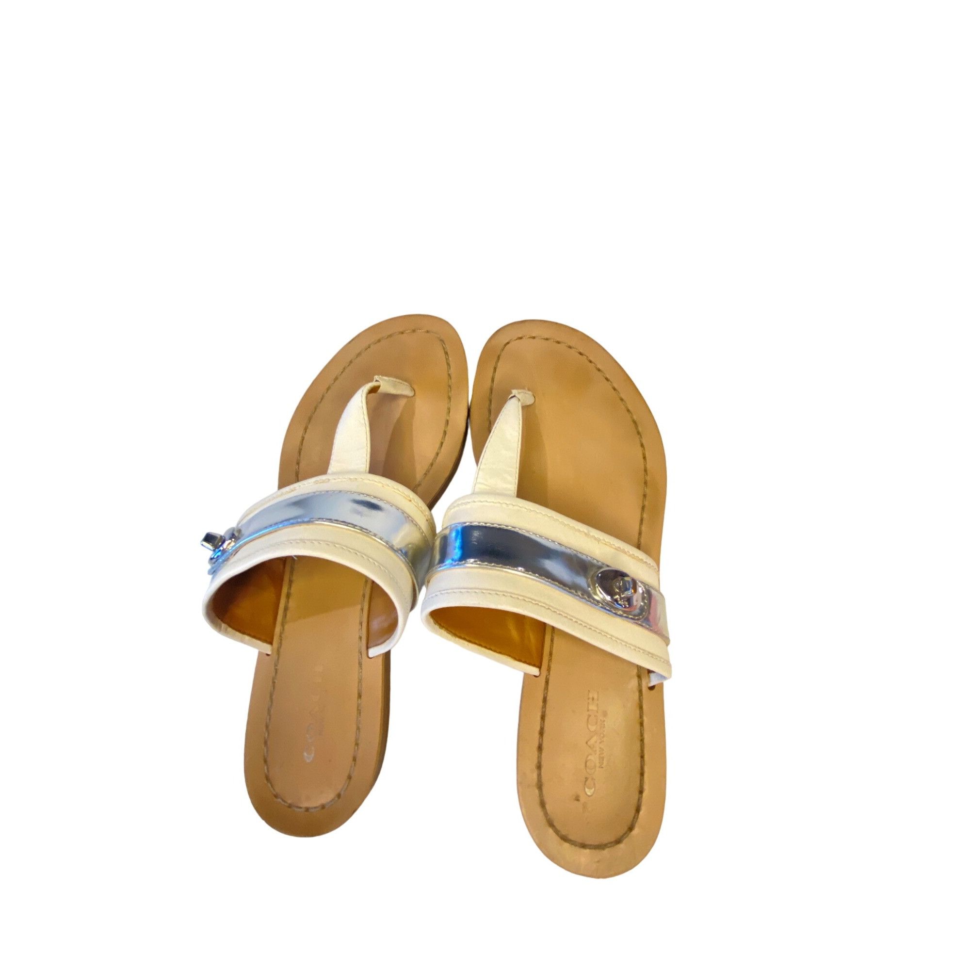 Coach Coach Women's 7 Eileen Turn lock Slide Sandals Ivory/Silver Size US 7 / IT 37 - 9 Thumbnail