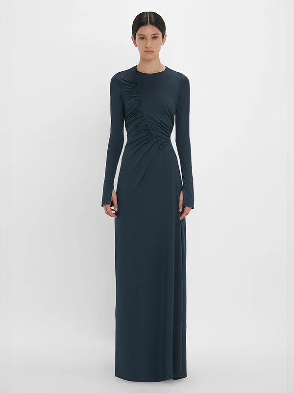 Victoria Beckham o1mle0525 Ruched Detail Gown in Midnight Blue Size L / US 10 / IT 46 - 2 Thumbnail