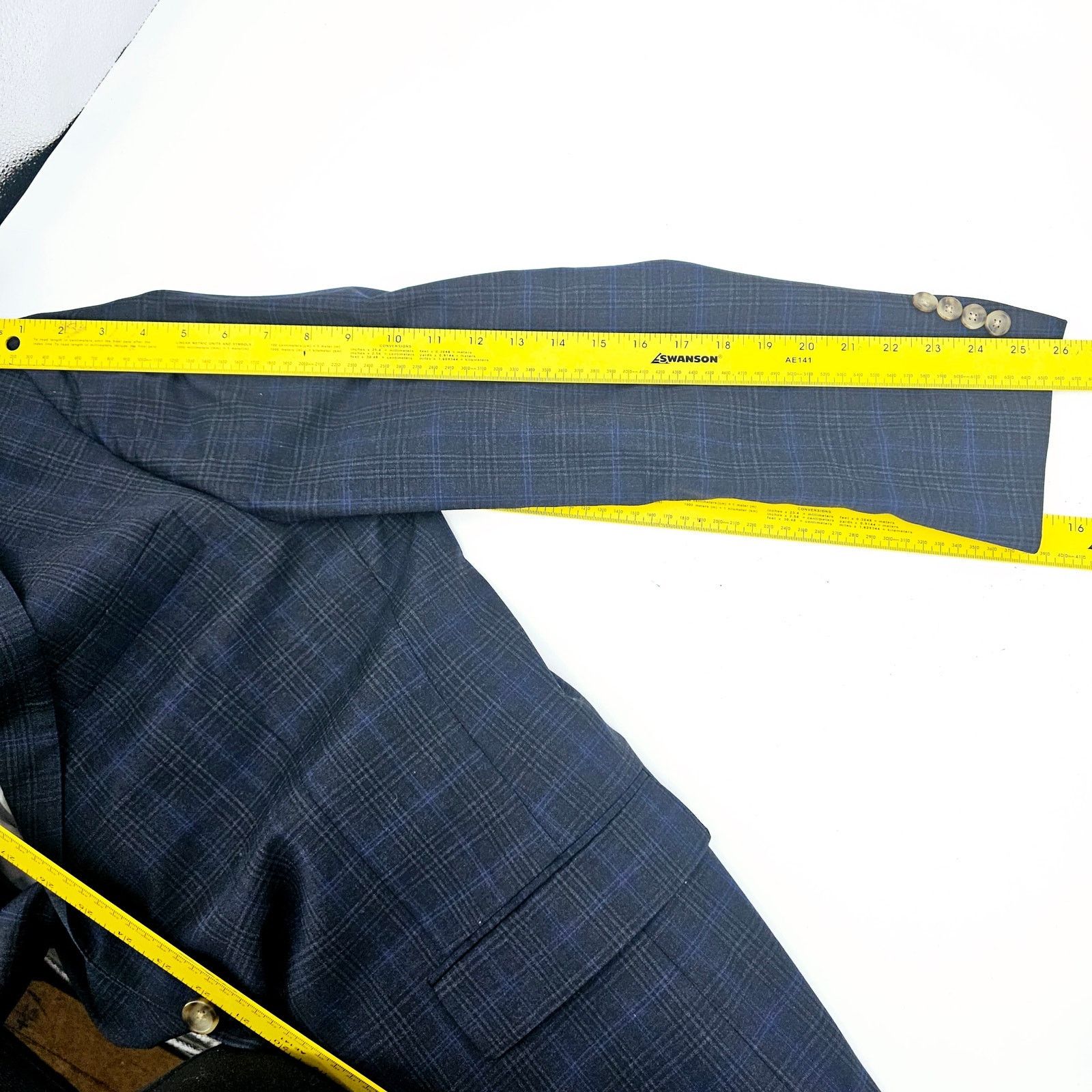 Hart Schaffner Marx Hart Schaffner & Marx Blue Plaid Sport Coat Jacket 44R 3052 Size 44R - 8 Thumbnail