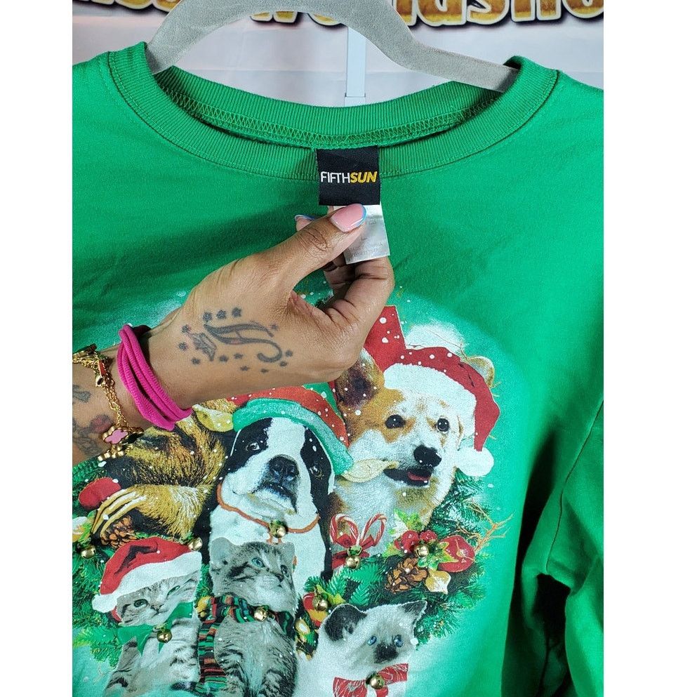 Other Green Ugly Christmas Sweater Dogs Cats Graphic Bells Large Size L / US 10 / IT 46 - 3 Thumbnail