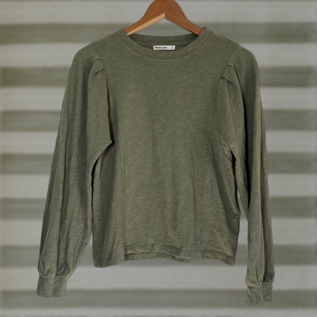 Marine Layer VINTAGE Women's Marine Layer Long Sleeve Top Shirt Adult Small Green Cotton 100% - Classic Lightweight Crew Neck Pullover T-Shirt Womens Size S / US 4 / IT 40 - 1 Thumbnail