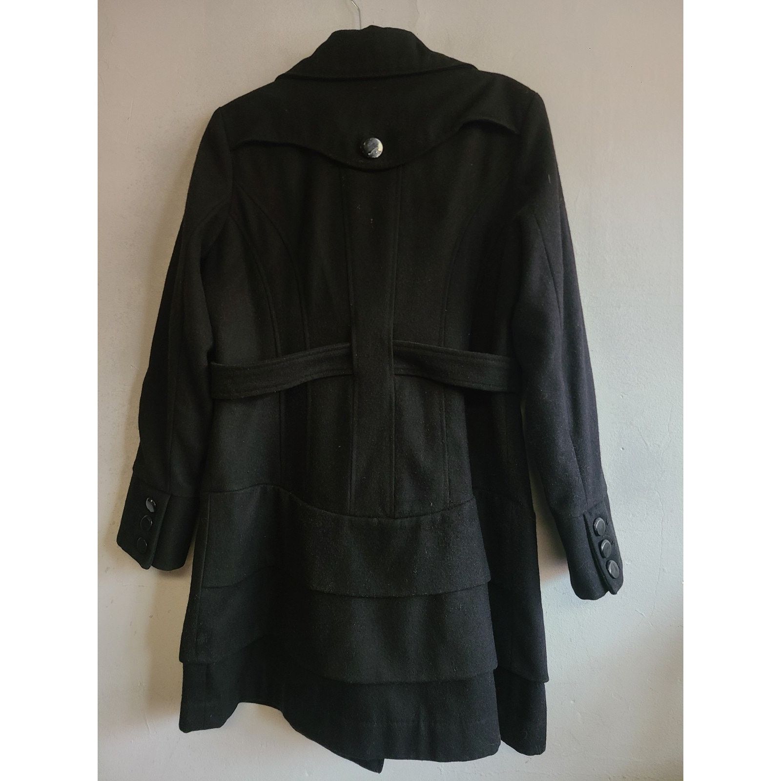 Worthington Women's large wool blend belted pea coat black Size L / US 10 / IT 46 - 8 Thumbnail