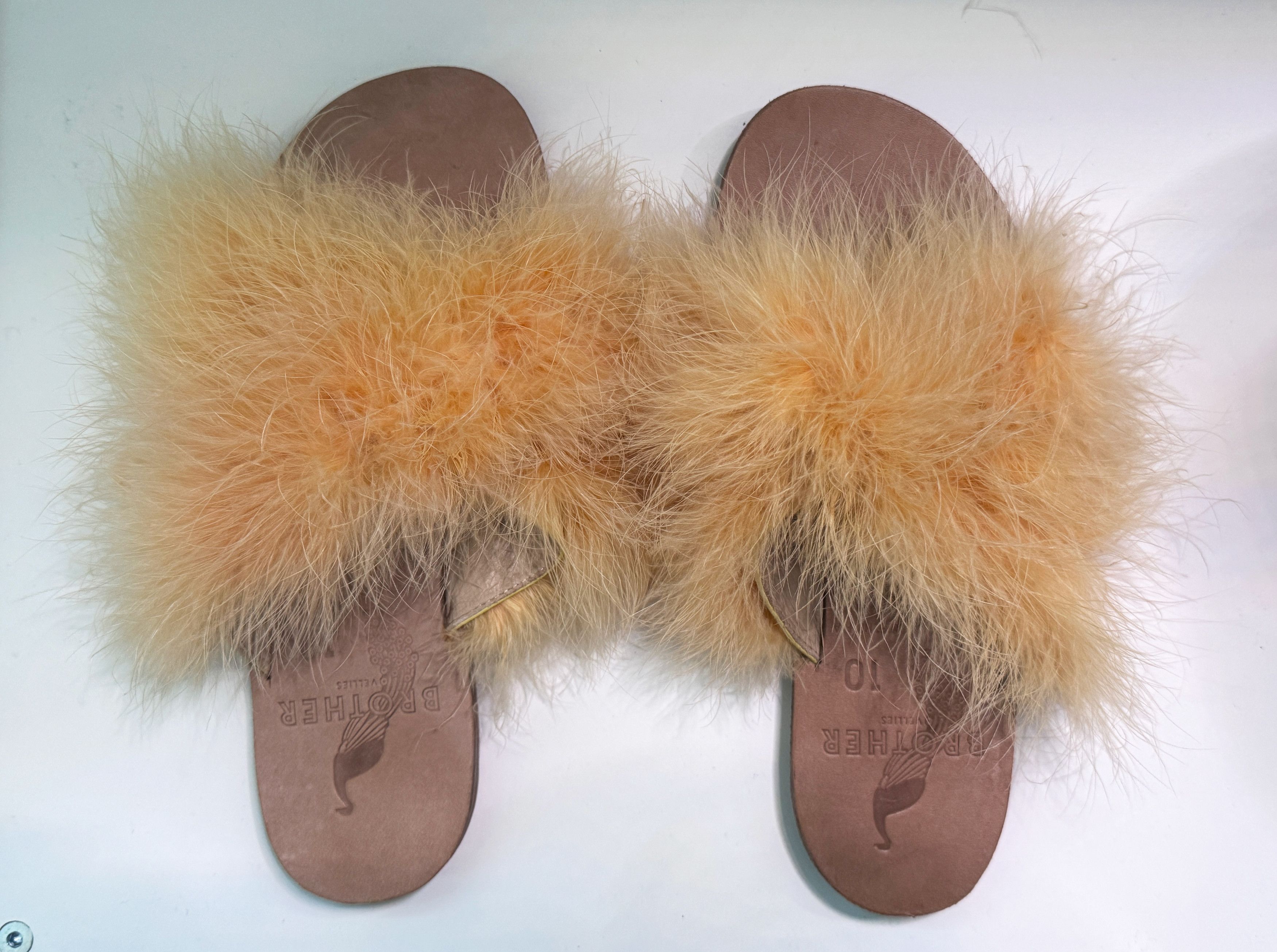 Brother Vellies Brother Vellies Lamu Marabou Sandals Yellow EU 40 US 10 Size US 10 / IT 40 - 1 Thumbnail