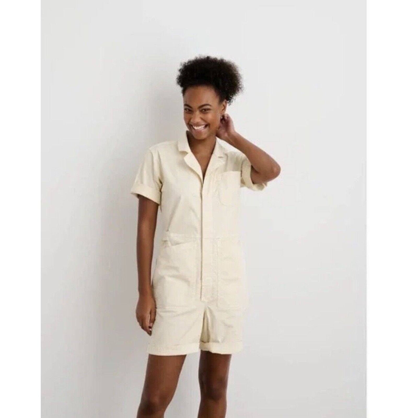 image of Alex Mill Shorts Romper Jumpsuit Cotton Twill Cream Oatmilk, Women's (Size 26)